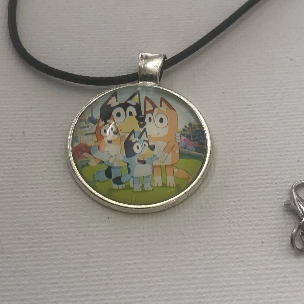 Bluey Family Pendant Necklace on Black Cord
